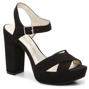 Anne Klein 'Lalima' Platform Heeled Suede Sandal, Size 6M, Black